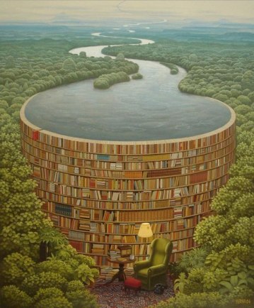 Уютная домашняя библиотека или лесное озеро?